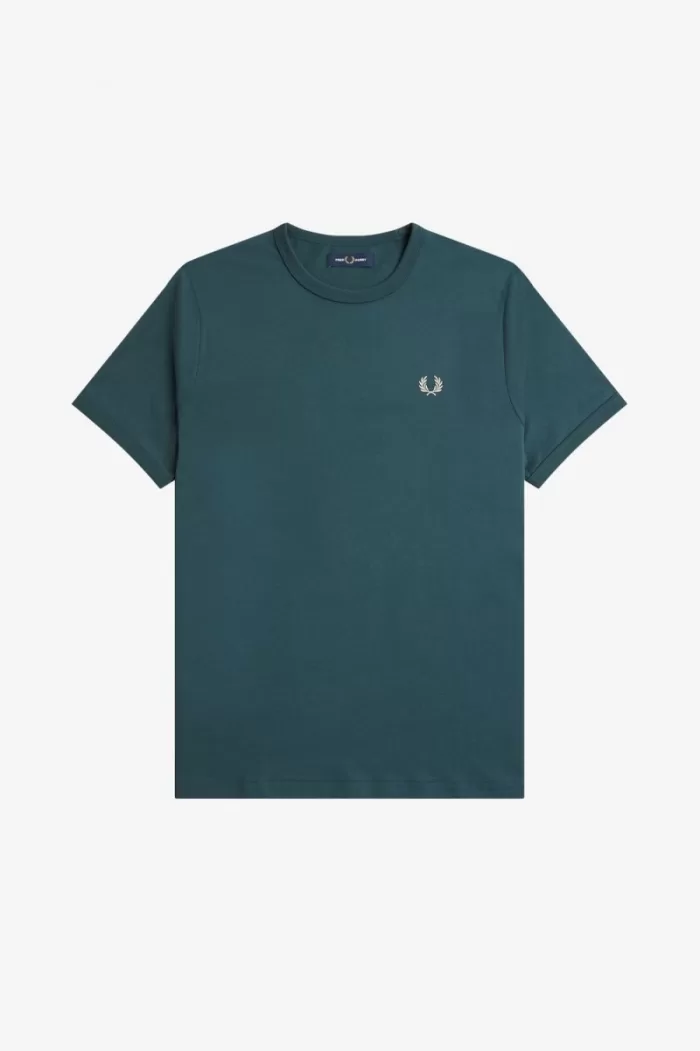 Fred Perry Ringer Men’s T-Shirt Petrol Blue | NBUSE8645