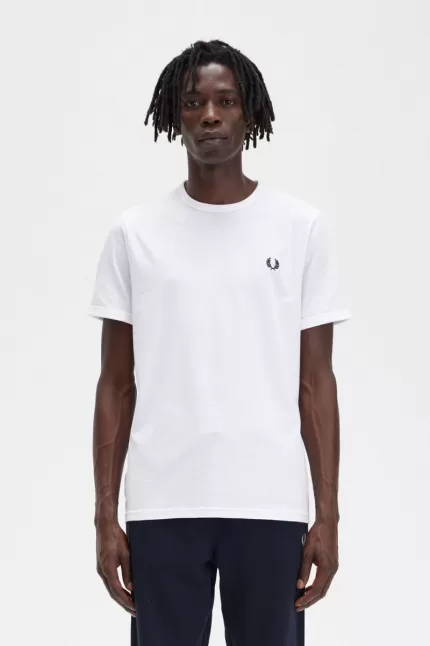 Fred Perry Ringer Men’s T-Shirt White | NDTPZ2810