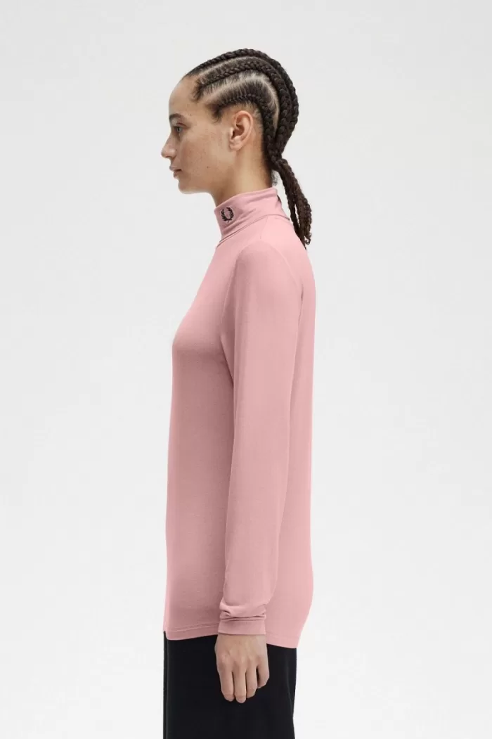 Fred Perry Roll Neck Women’s T-Shirt Dusty Rose Pink | JQRPZ7684