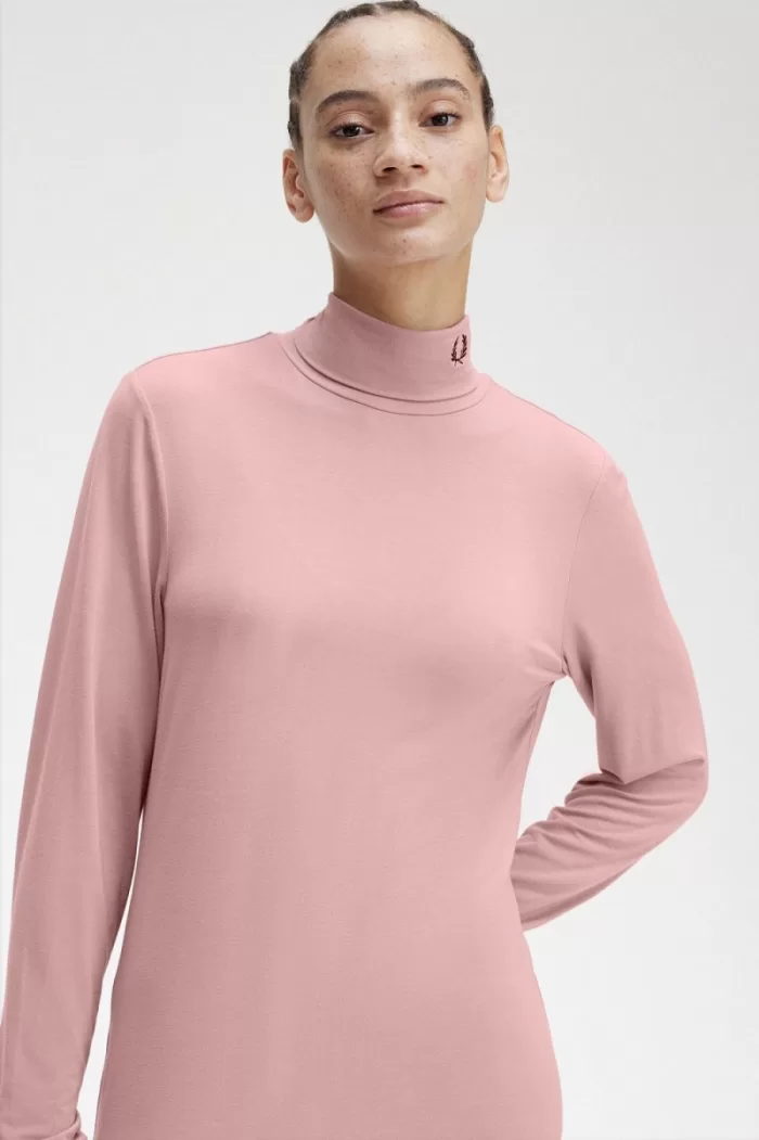 Fred Perry Roll Neck Women’s T-Shirt Dusty Rose Pink | JQRPZ7684