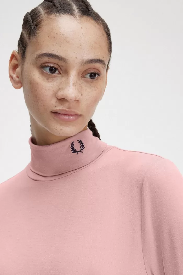 Fred Perry Roll Neck Women’s T-Shirt Dusty Rose Pink | JQRPZ7684