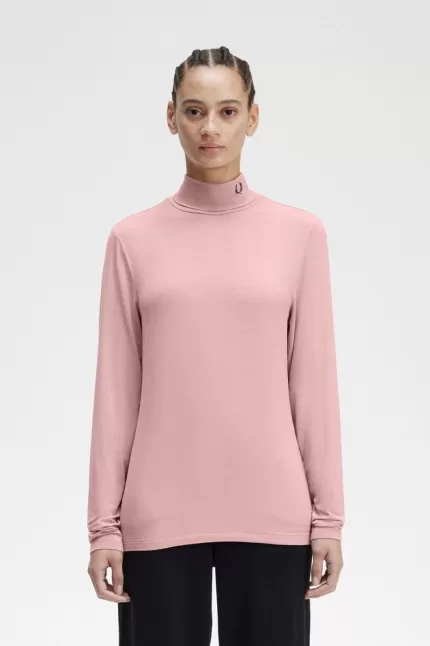 Fred Perry Roll Neck Women’s T-Shirt Dusty Rose Pink | JQRPZ7684