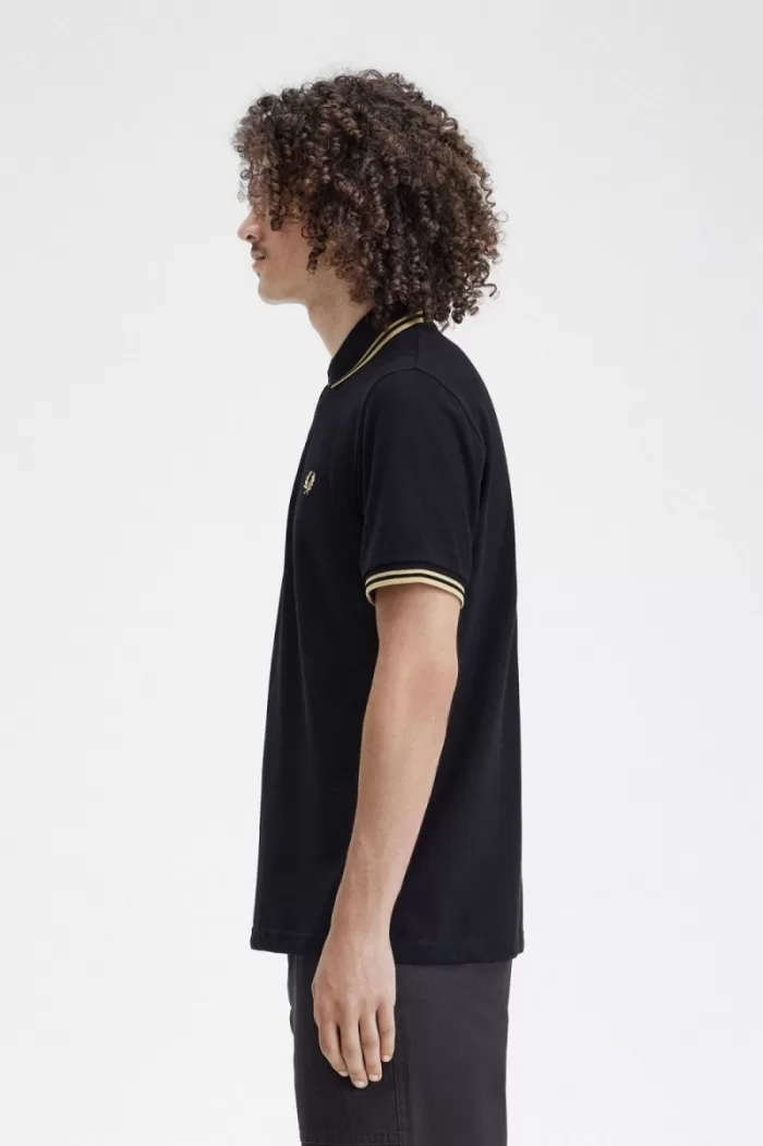 Fred Perry Shanghai M12 Men’s Polo Shirt Black Champagne | EXBZG3065