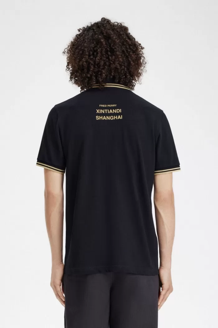 Fred Perry Shanghai M12 Men’s Polo Shirt Black Champagne | EXBZG3065