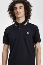 Fred Perry Shanghai M12 Men’s Polo Shirt Black Champagne | EXBZG3065