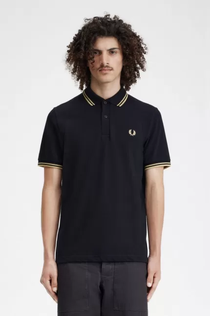 Fred Perry Shanghai M12 Men’s Polo Shirt Black Champagne | EXBZG3065