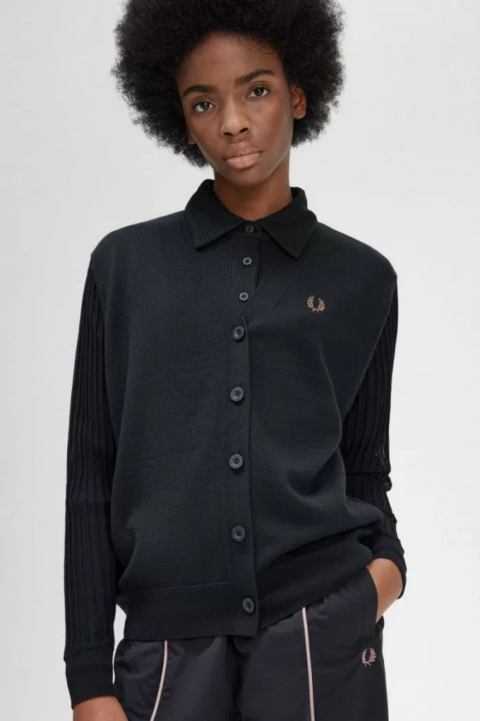 Fred Perry Sheer Sleeve Women’s Cardigan Black | LQHSM5629