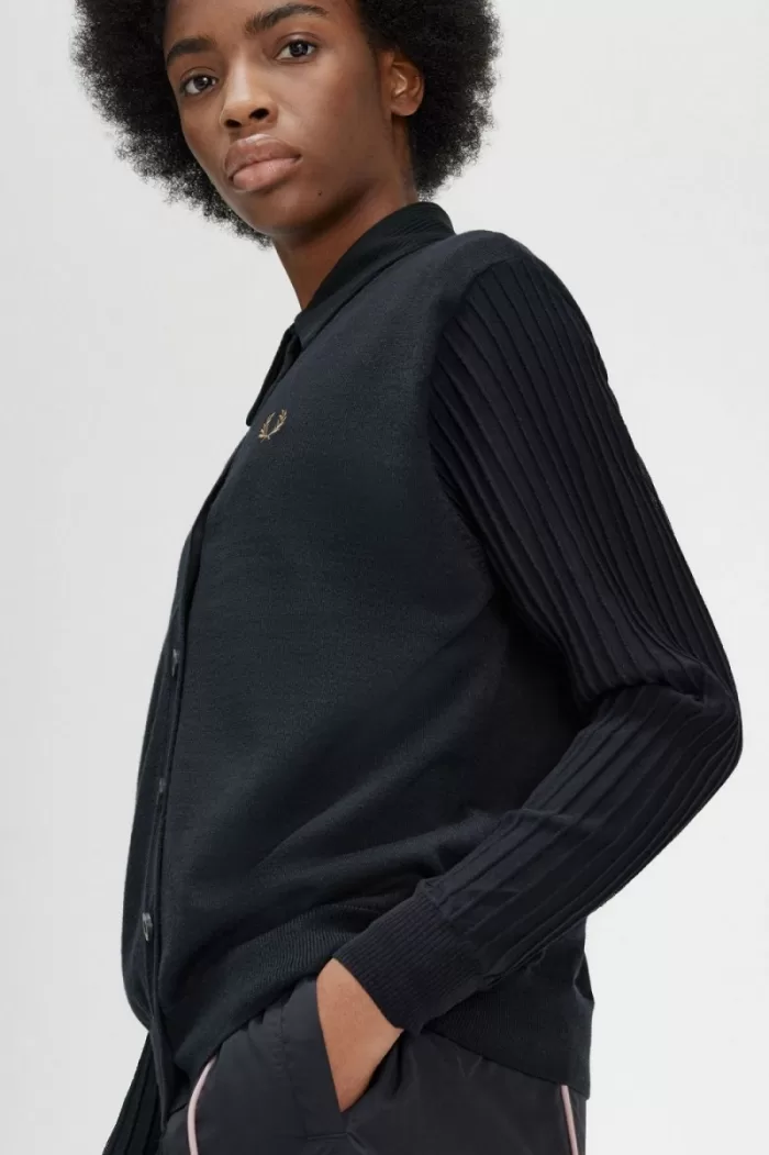 Fred Perry Sheer Sleeve Women’s Cardigan Black | LQHSM5629