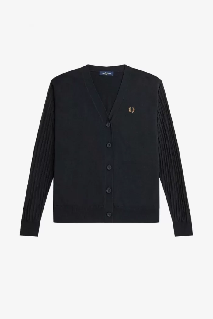 Fred Perry Sheer Sleeve Women’s Cardigan Black | LQHSM5629