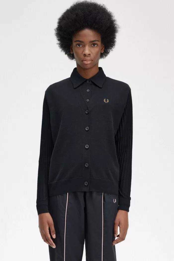 Fred Perry Sheer Sleeve Women’s Cardigan Black | LQHSM5629