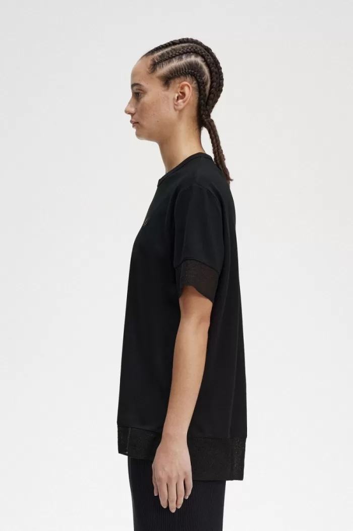 Fred Perry Sheer Trim Piqué Women’s T-Shirt Black | INADH4935