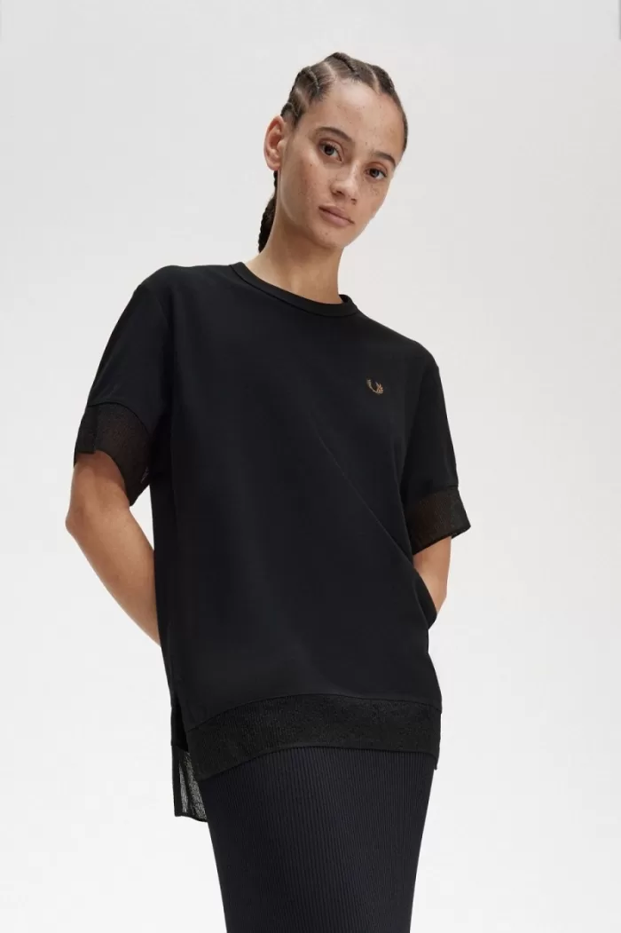 Fred Perry Sheer Trim Piqué Women’s T-Shirt Black | INADH4935