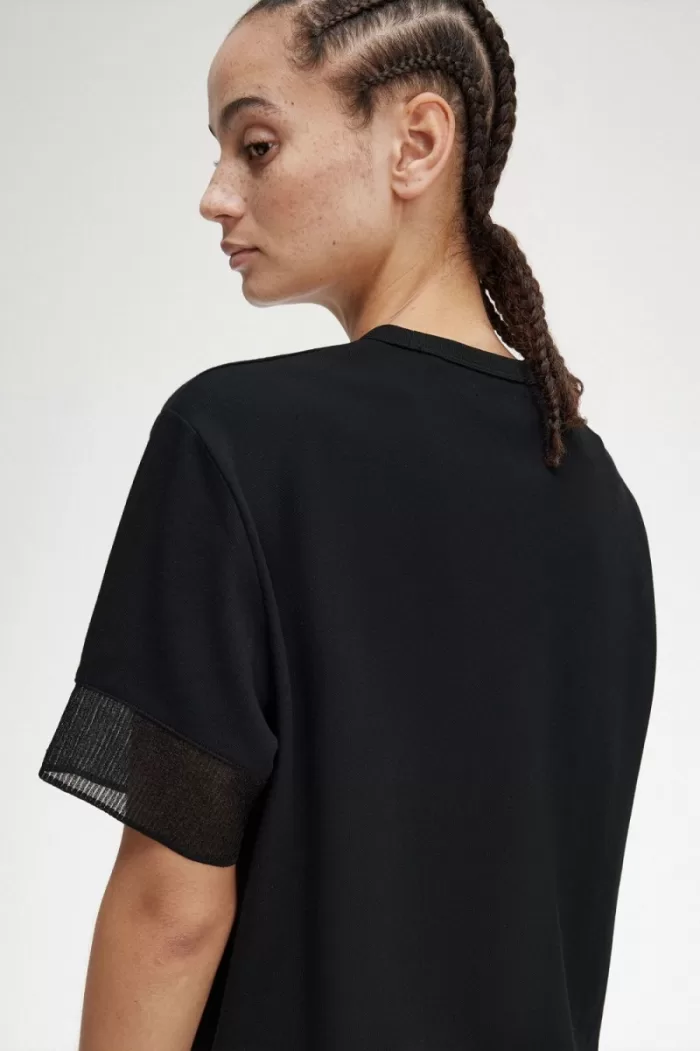 Fred Perry Sheer Trim Piqué Women’s T-Shirt Black | INADH4935