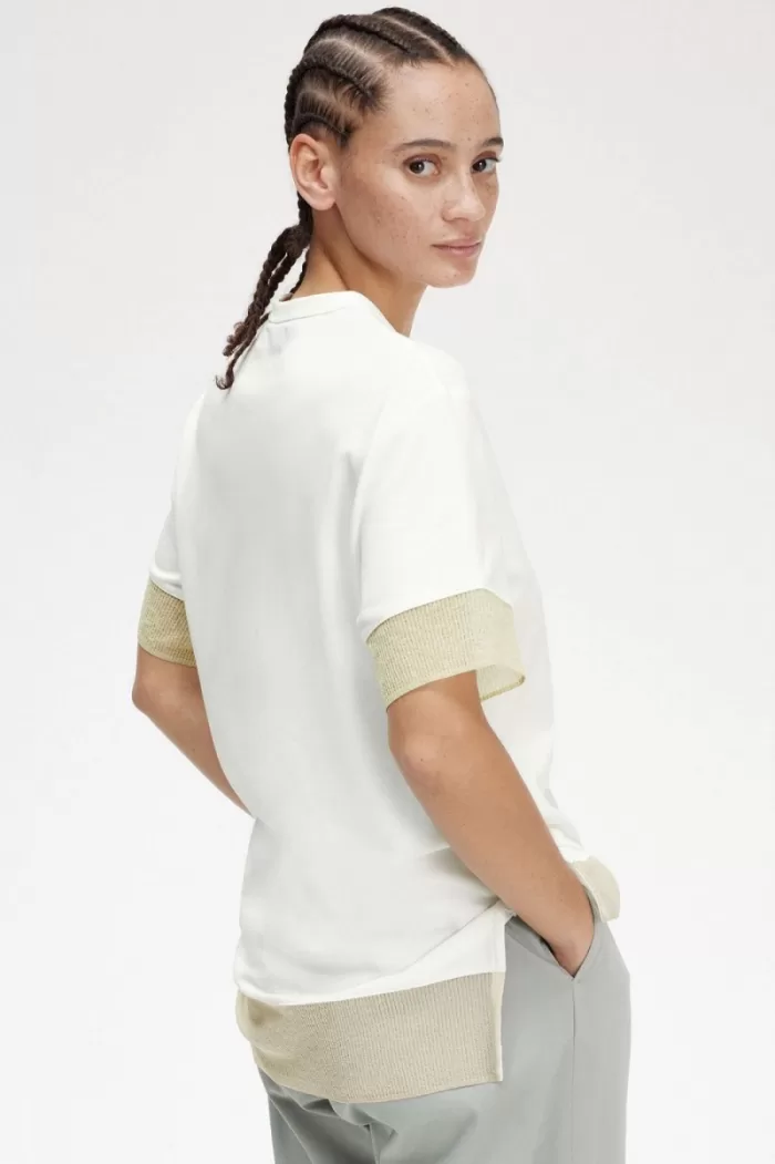 Fred Perry Sheer Trim Piqué Women’s T-Shirt Snow White | IXGZW5960