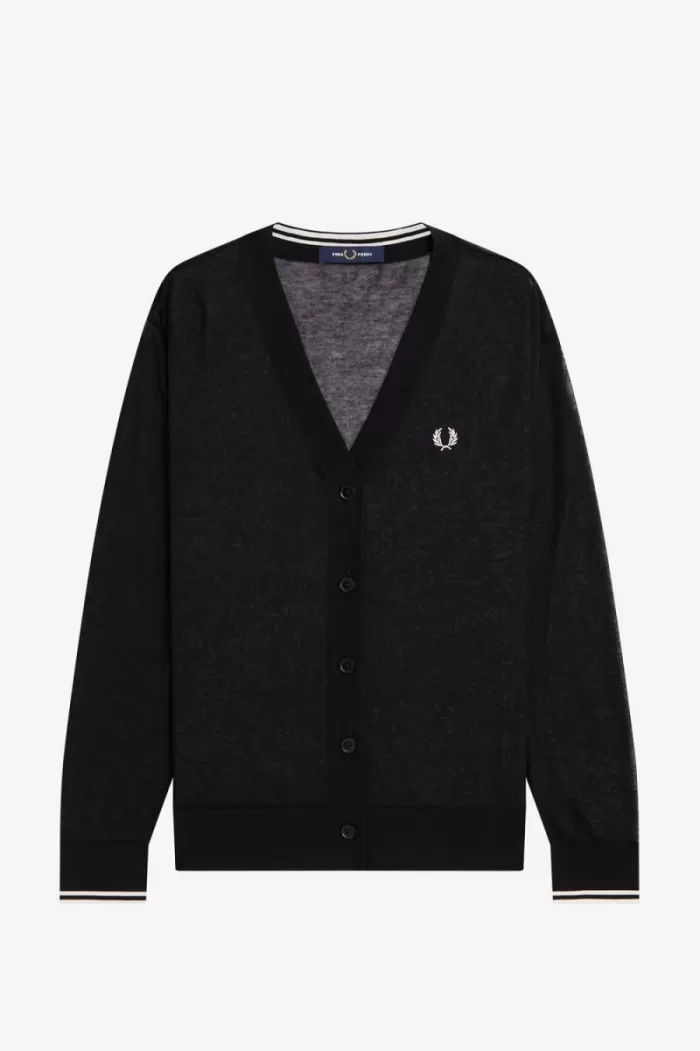 Fred Perry Sheer V-Neck Women’s Cardigan Black | FHVWS7913