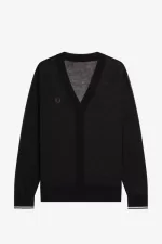 Fred Perry Sheer V-Neck Women’s Cardigan Black | FHVWS7913