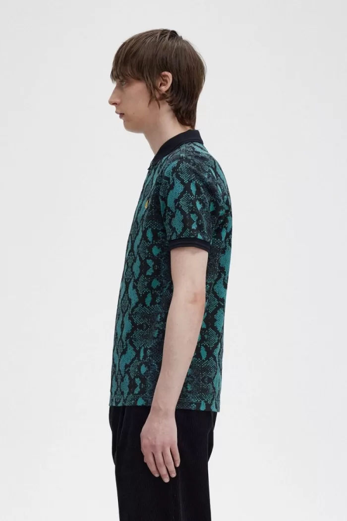 Fred Perry Snake Print Men’s Shirt Deep Mint | CZIDJ2815