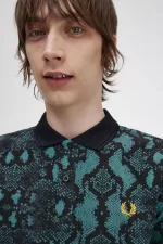 Fred Perry Snake Print Men’s Shirt Deep Mint | CZIDJ2815