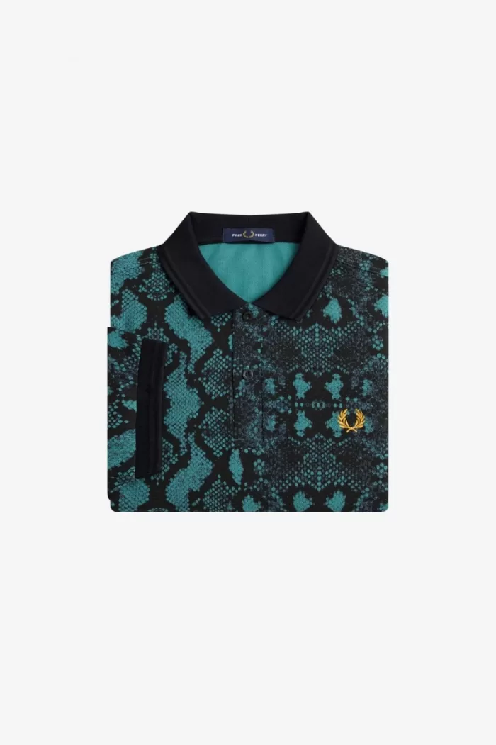 Fred Perry Snake Print Men’s Shirt Deep Mint | CZIDJ2815