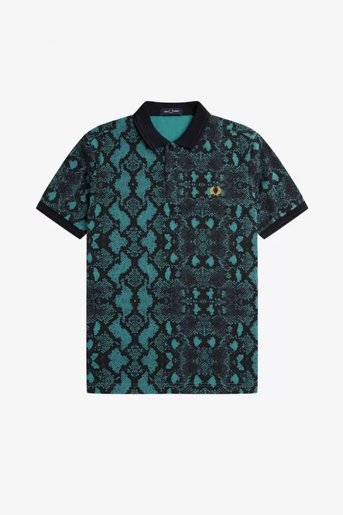 Fred Perry Snake Print Men’s Shirt Deep Mint | CZIDJ2815