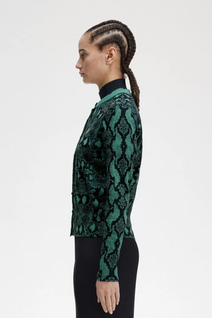 Fred Perry Snake Print Women’s Cardigan Deep Mint | ZTVUC3149