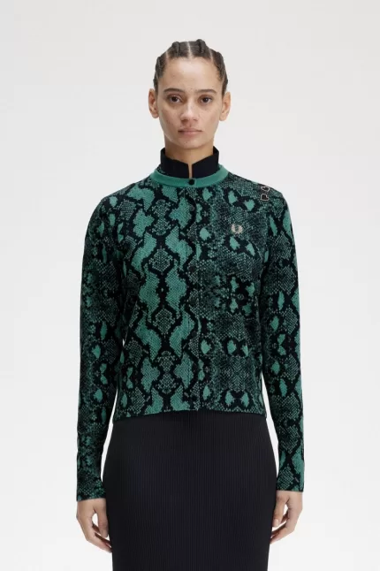 Fred Perry Snake Print Women’s Cardigan Deep Mint | ZTVUC3149