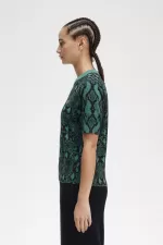 Fred Perry Snake Print Women’s Jumper Deep Mint | DWUCG1582