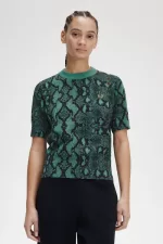 Fred Perry Snake Print Women’s Jumper Deep Mint | DWUCG1582