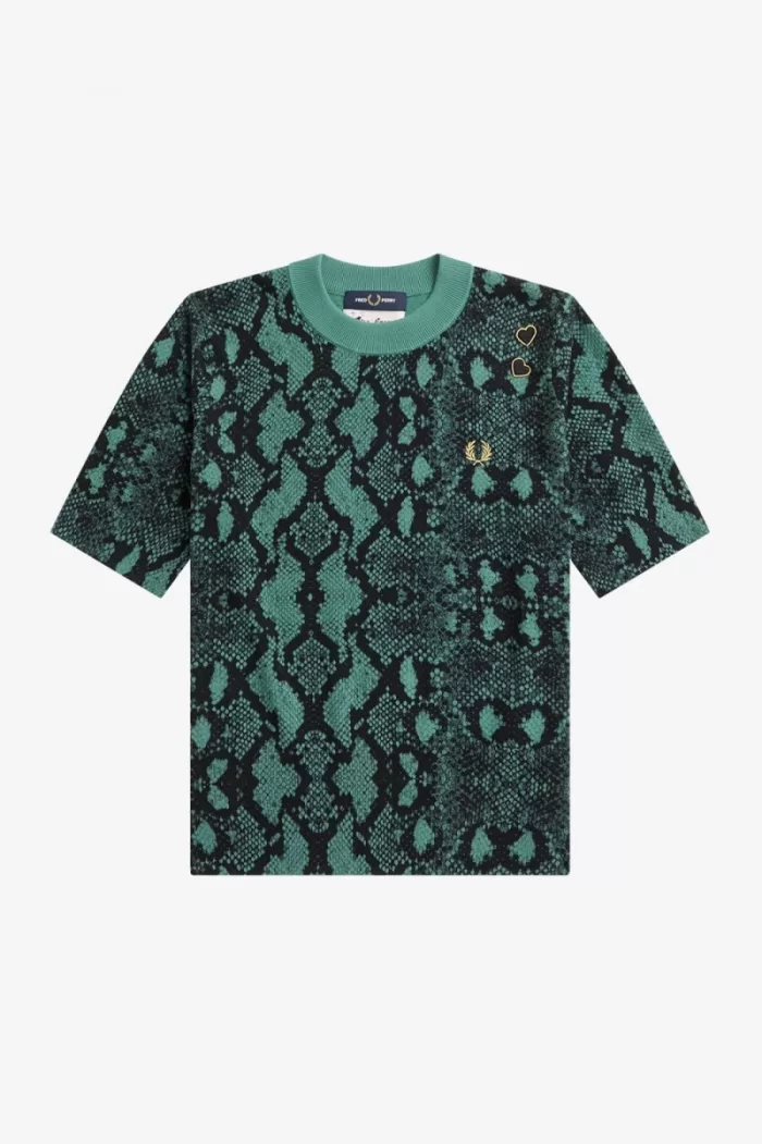 Fred Perry Snake Print Women’s Jumper Deep Mint | DWUCG1582