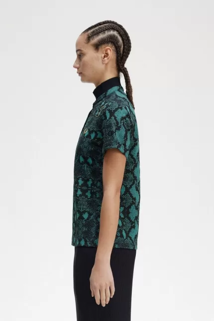 Fred Perry Snake Print Women’s Polo Shirt Deep Mint | QXRLK4790