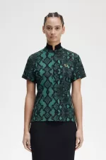 Fred Perry Snake Print Women’s Polo Shirt Deep Mint | QXRLK4790