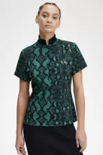 Fred Perry Snake Print Women’s Polo Shirt Deep Mint | QXRLK4790