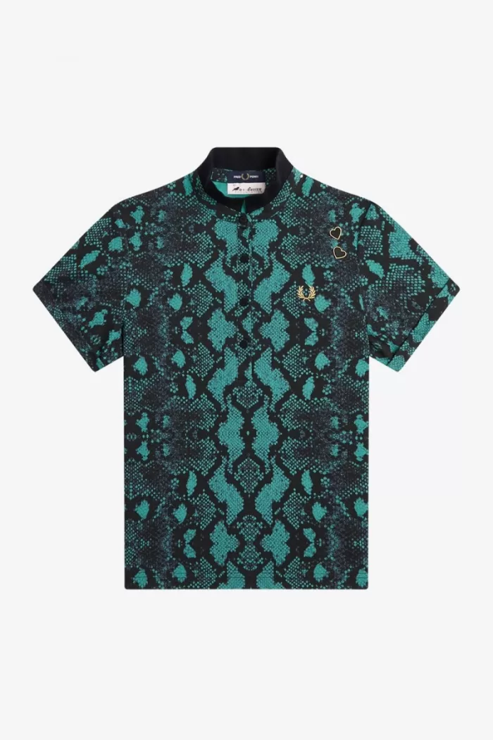 Fred Perry Snake Print Women’s Polo Shirt Deep Mint | QXRLK4790