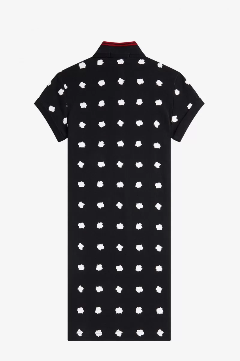 Fred Perry Spot Print Pique Womens Dress Black PDNYX2478 1 - Fred Perry Spot Print Piqué Women's Dress Black | PDNYX2478