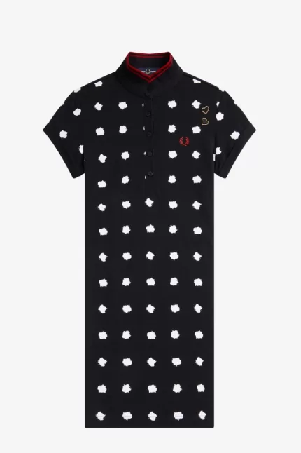 Fred Perry Spot Print Piqué Women’s Dress Black | PDNYX2478