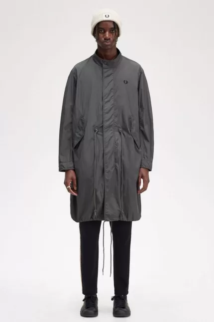 Fred Perry Straight Hem Men’s Parka Gunmetal | KFYOX8435