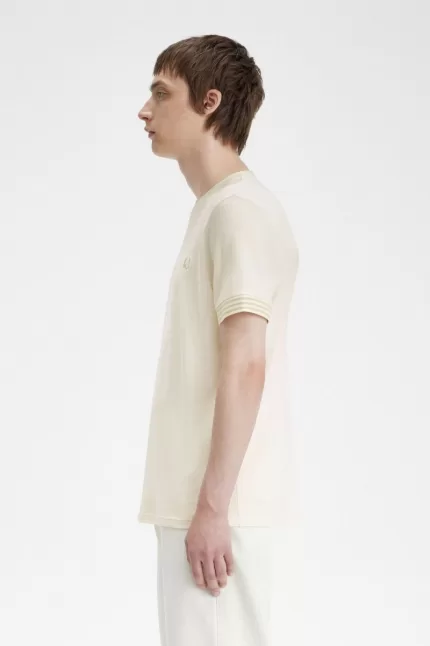 Fred Perry Striped Cuff Men’s T-Shirt Beige | BJCLN0324