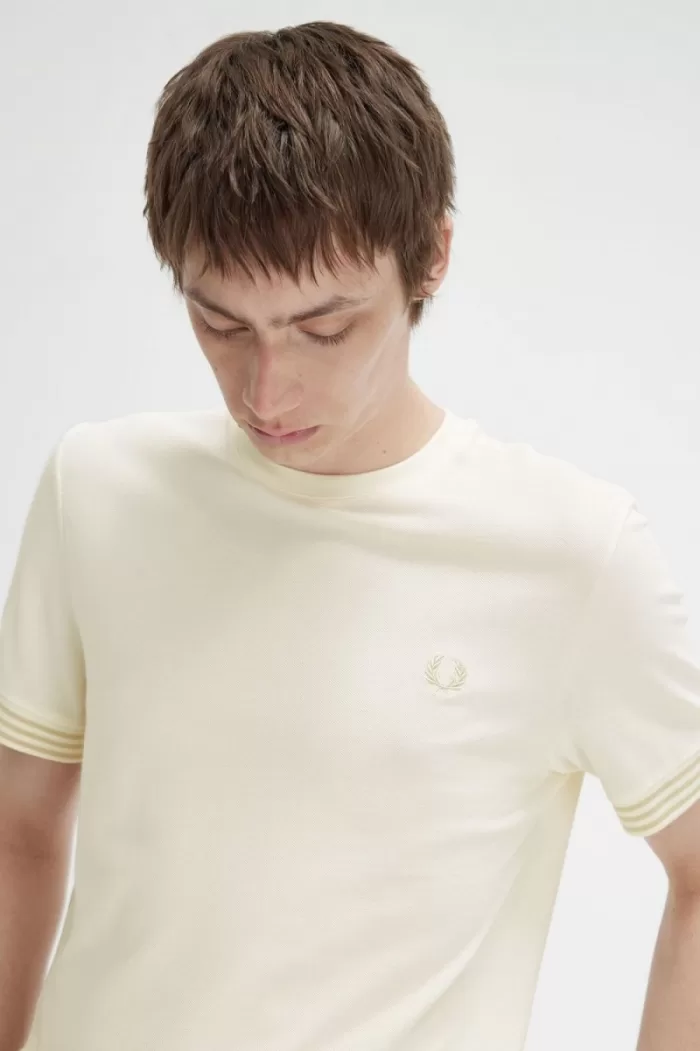 Fred Perry Striped Cuff Men’s T-Shirt Beige | BJCLN0324