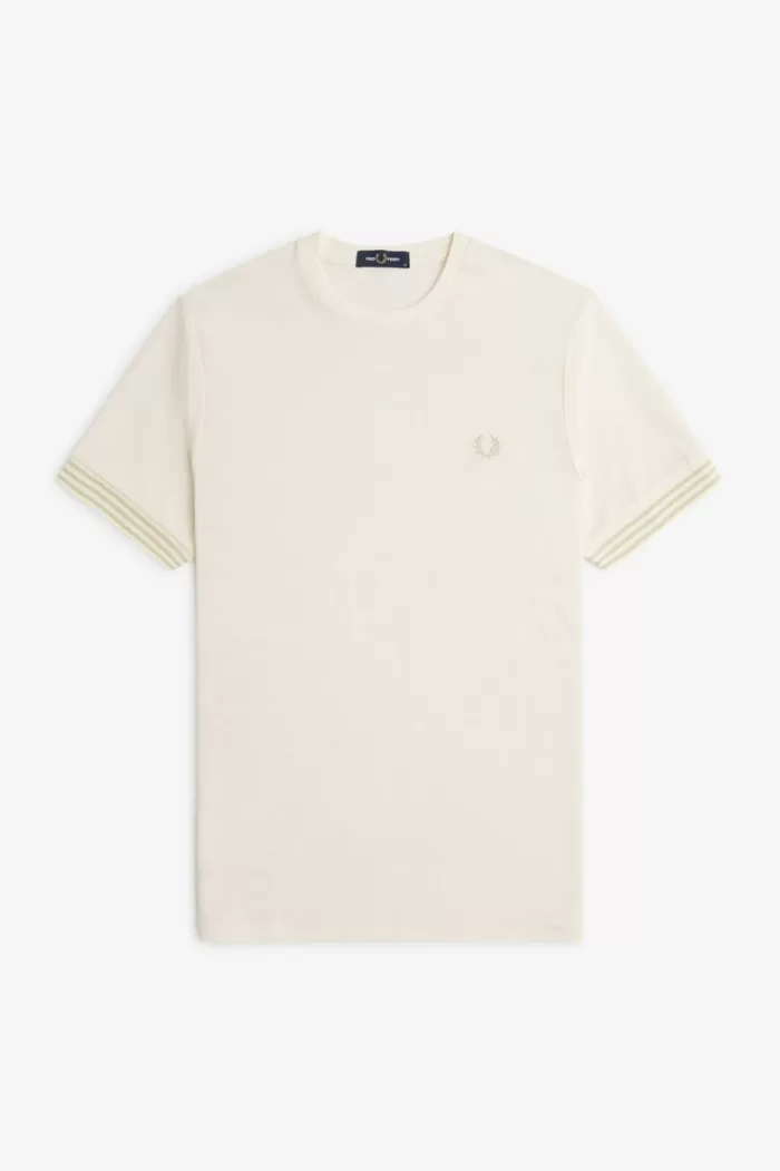 Fred Perry Striped Cuff Men’s T-Shirt Beige | BJCLN0324