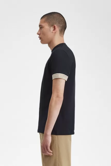 Fred Perry Striped Cuff Men’s T-Shirt Black | WUKSJ3472