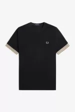 Fred Perry Striped Cuff Men’s T-Shirt Black | WUKSJ3472