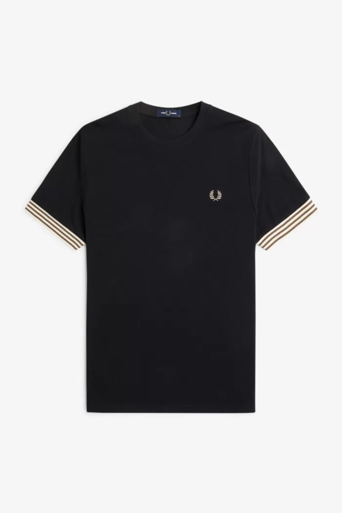 Fred Perry Striped Cuff Men’s T-Shirt Black | WUKSJ3472