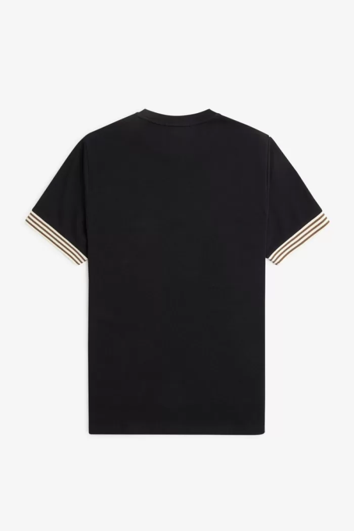 Fred Perry Striped Cuff Men’s T-Shirt Black | WUKSJ3472