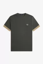 Fred Perry Striped Cuff Men’s T-Shirt Field Green | DKOQV4981