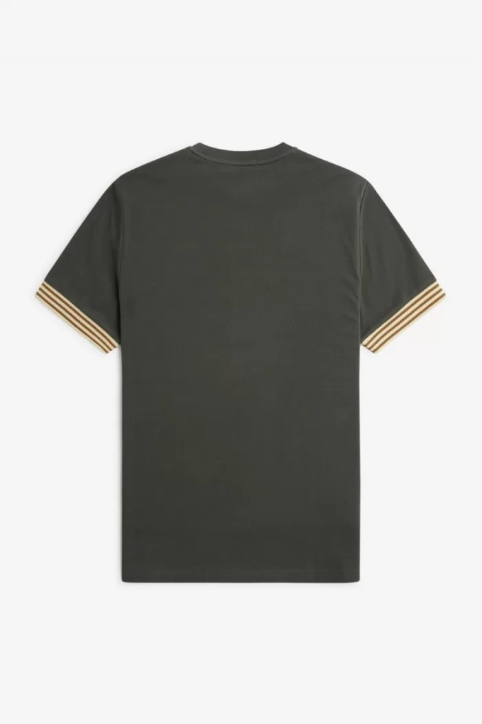 Fred Perry Striped Cuff Men’s T-Shirt Field Green | DKOQV4981