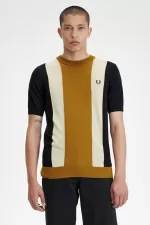 Fred Perry Striped Fine Knit Men’s T-Shirt Black Oatmeal Dark Coffee | URZDE7685