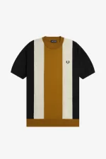 Fred Perry Striped Fine Knit Men’s T-Shirt Black Oatmeal Dark Coffee | URZDE7685