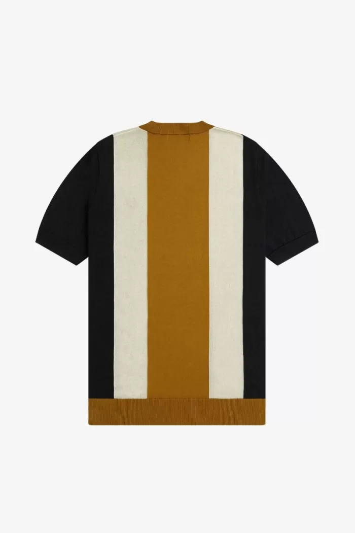 Fred Perry Striped Fine Knit Men’s T-Shirt Black Oatmeal Dark Coffee | URZDE7685