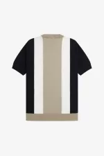 Fred Perry Striped Fine Knit Men’s T-Shirt Black Snow White Warm Grey | MIYTZ4309