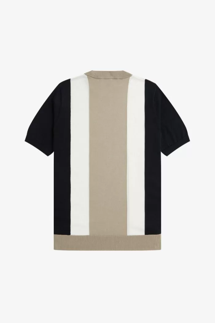 Fred Perry Striped Fine Knit Men’s T-Shirt Black Snow White Warm Grey | MIYTZ4309